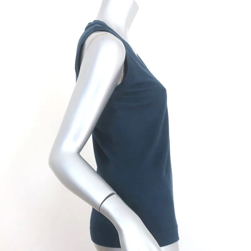 100% Capri Débardeur Encolure en V Marine en Jersey de Lin Taille Extra Extra Small