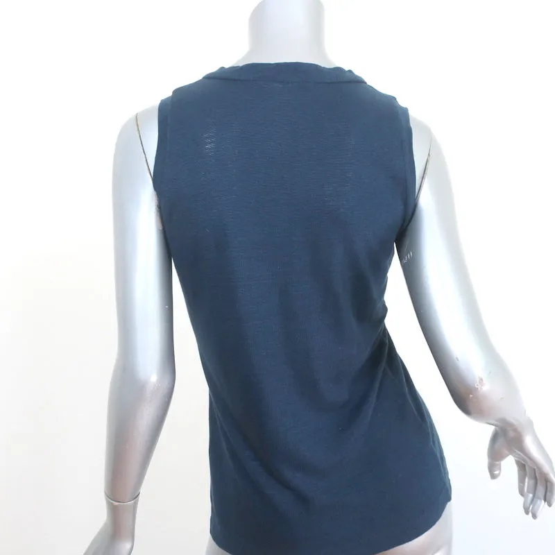 100% Capri Débardeur Encolure en V Marine en Jersey de Lin Taille Extra Extra Small