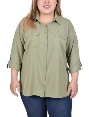 3/4 Roll Tab Blouse With Pockets