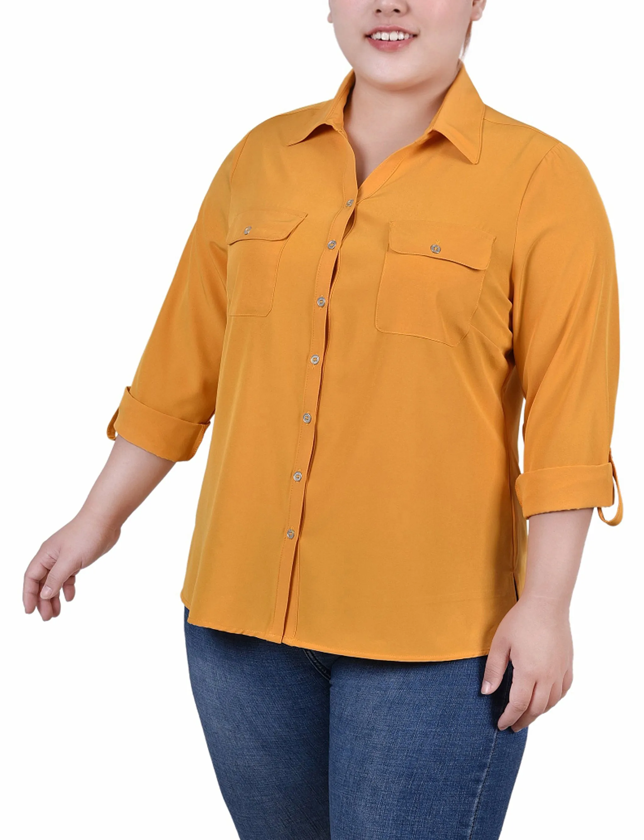 Blouse à encolure roulée 3/4 avec poches