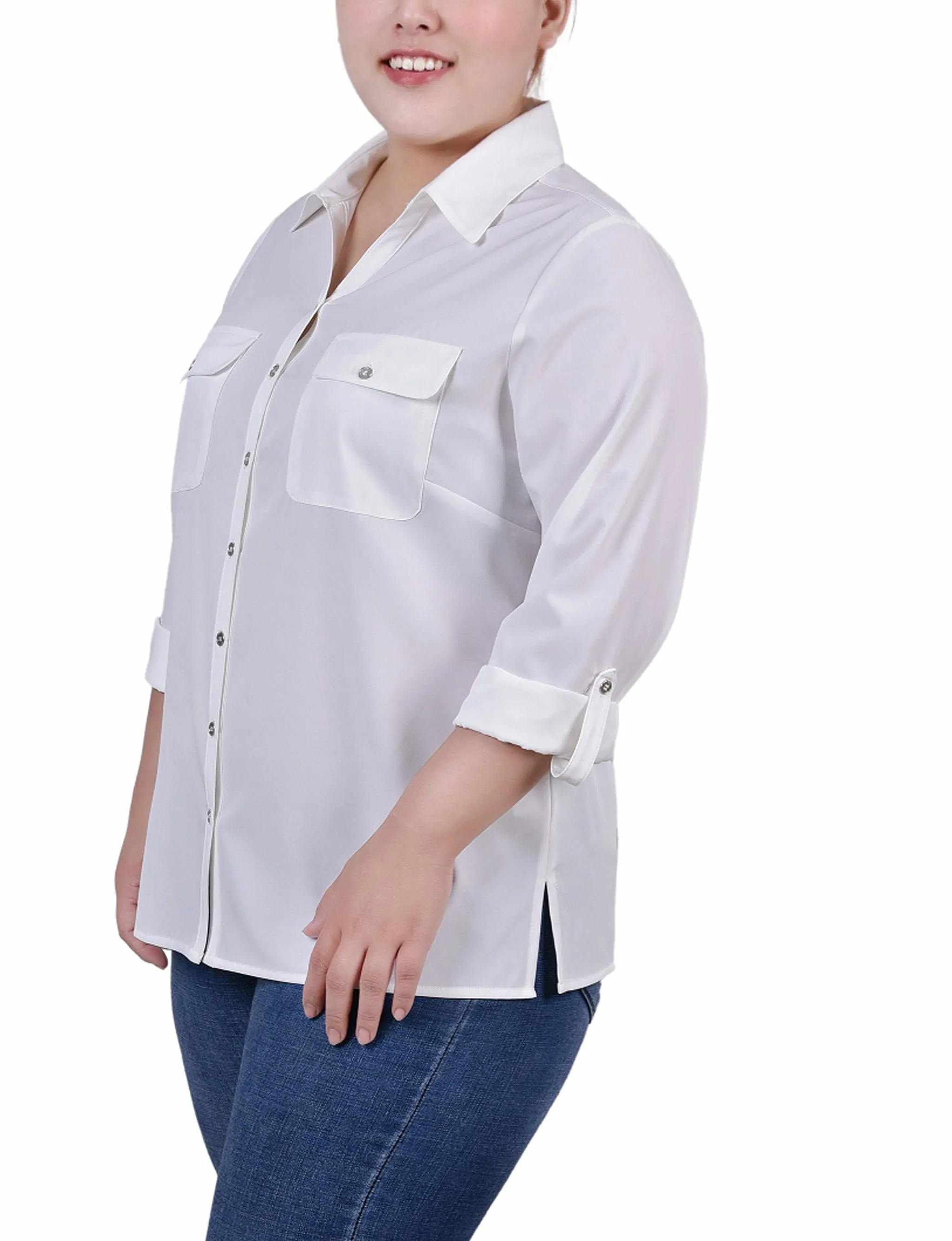 Blouse à encolure roulée 3/4 avec poches