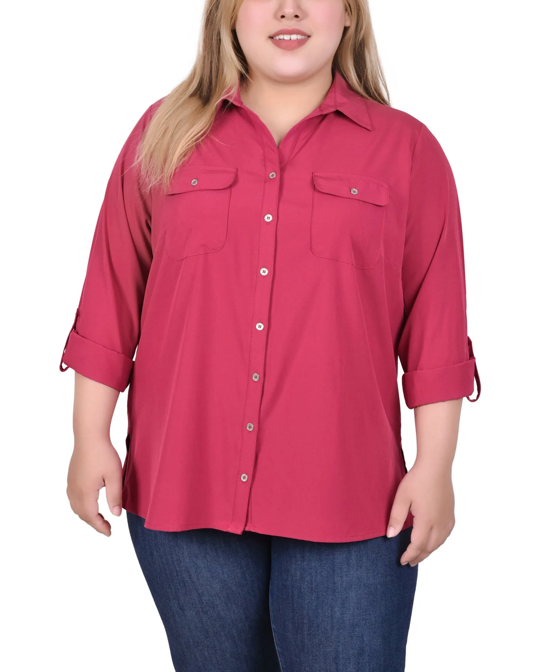 Blouse à encolure roulée 3/4 avec poches