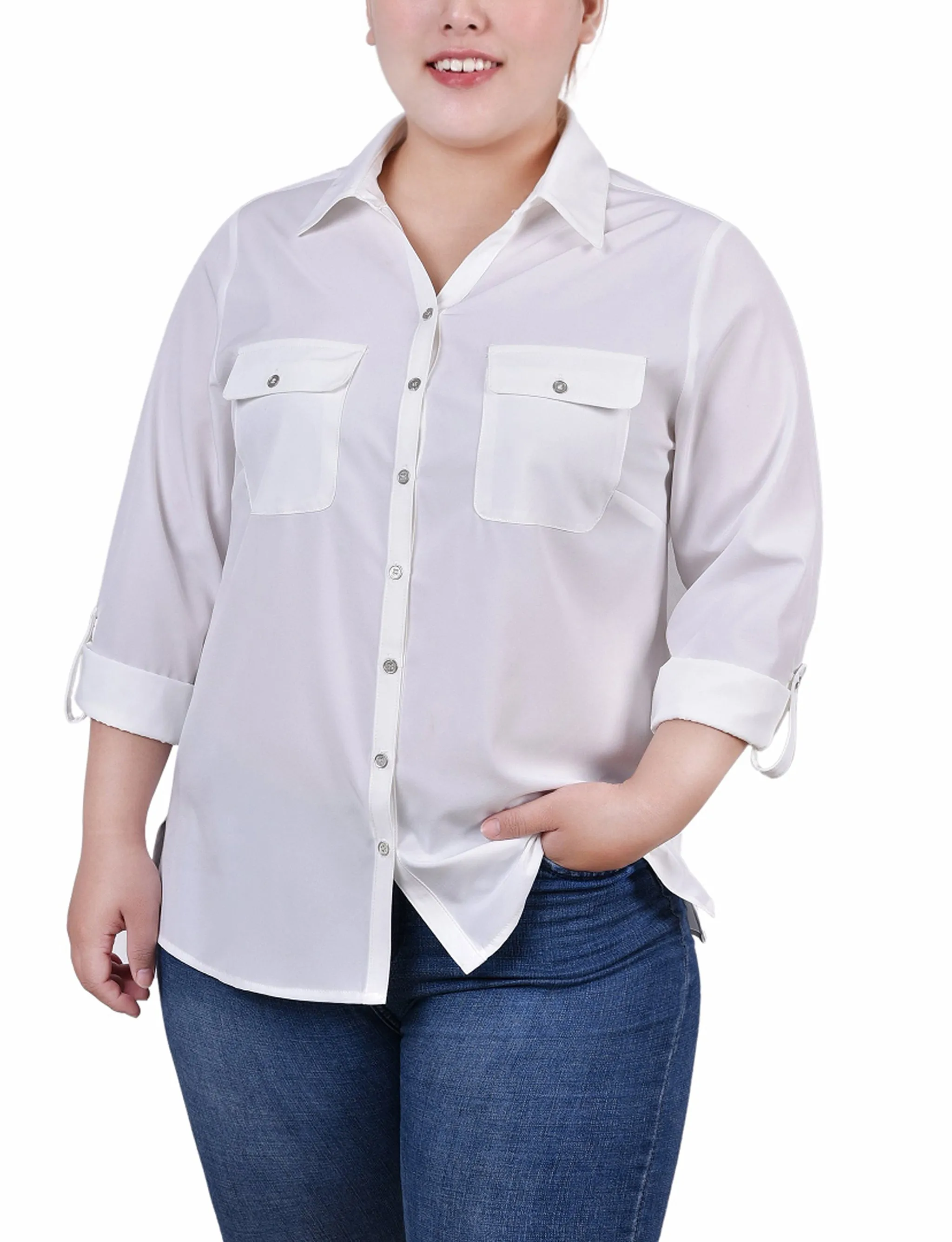 Blouse à encolure roulée 3/4 avec poches