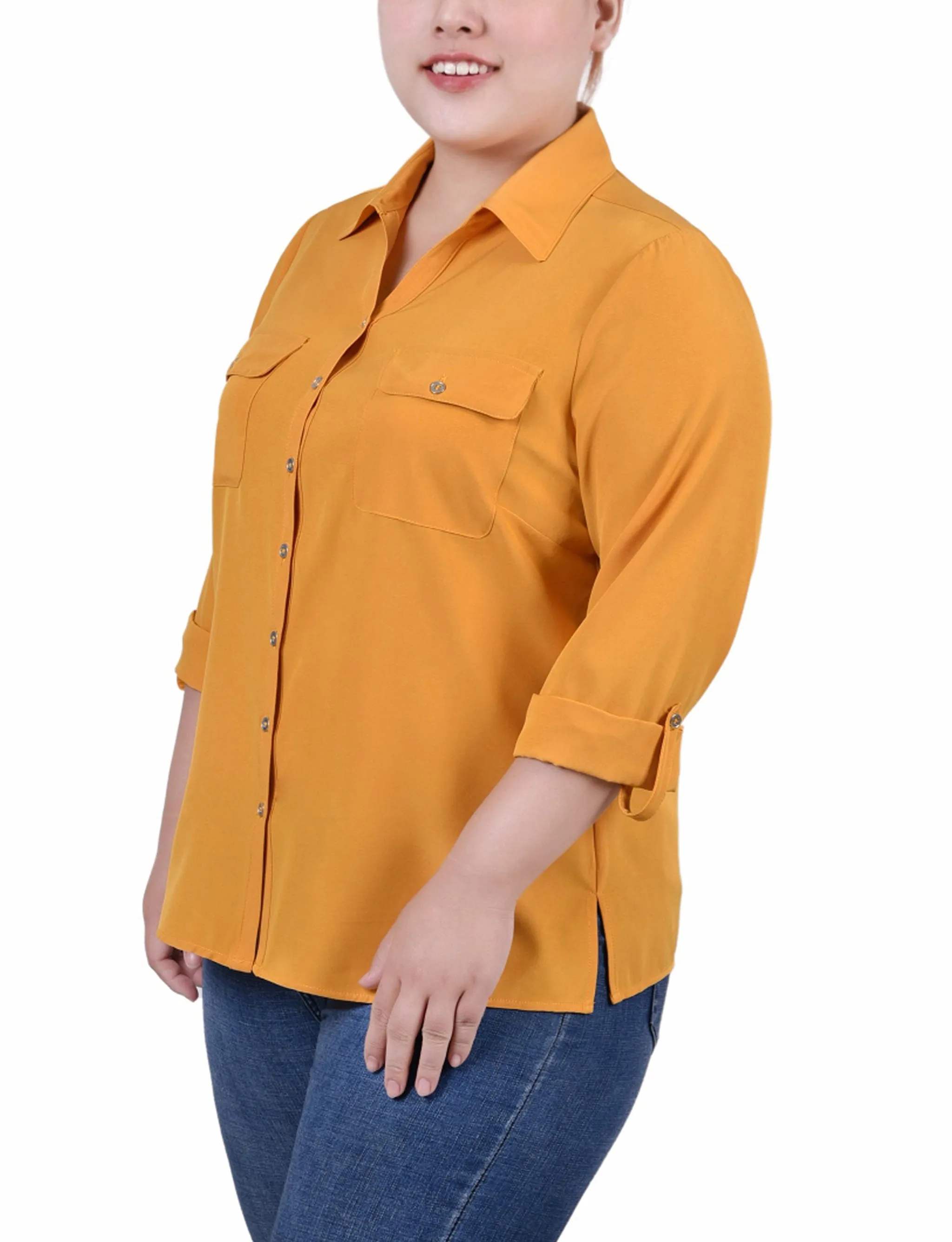 Blouse à encolure roulée 3/4 avec poches