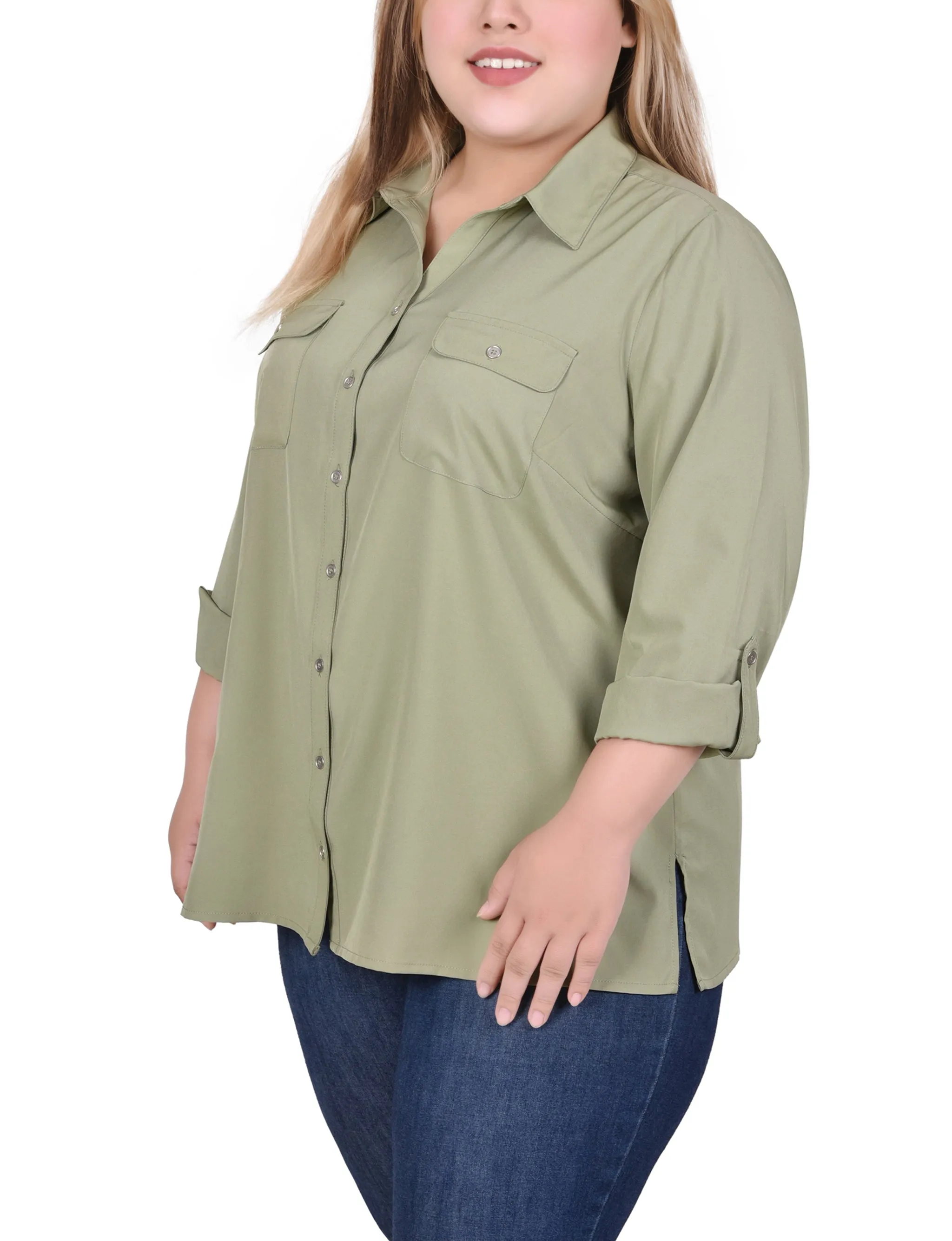 Blouse à encolure roulée 3/4 avec poches
