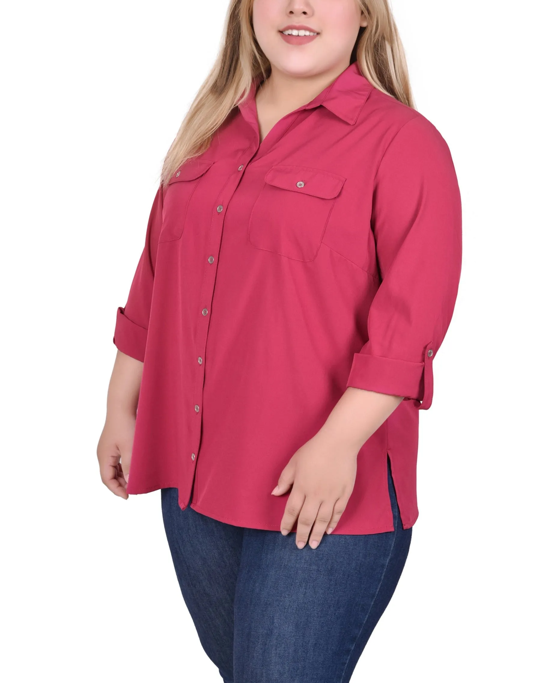 Blouse à encolure roulée 3/4 avec poches