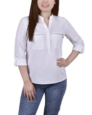 3/4 Roll Tab Hi Lo Y Neck Blouse