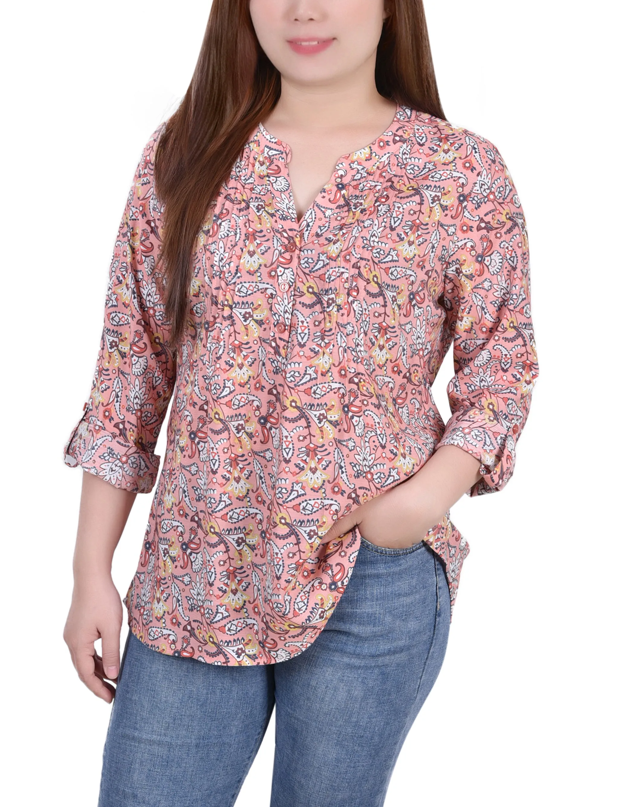 Blouse à manches 3/4 avec boutonnière enroulée