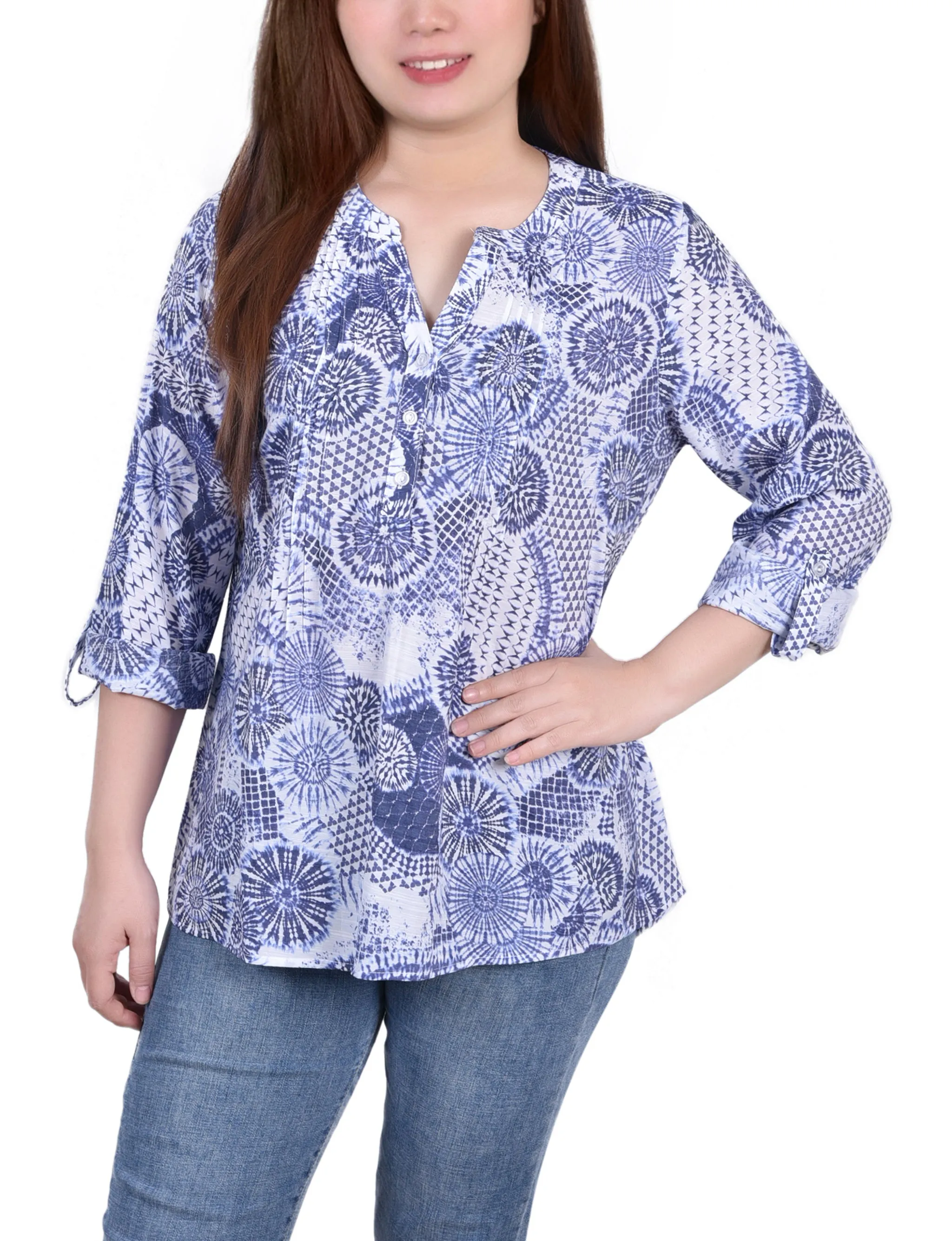 Blouse à manches 3/4 avec boutonnière enroulée