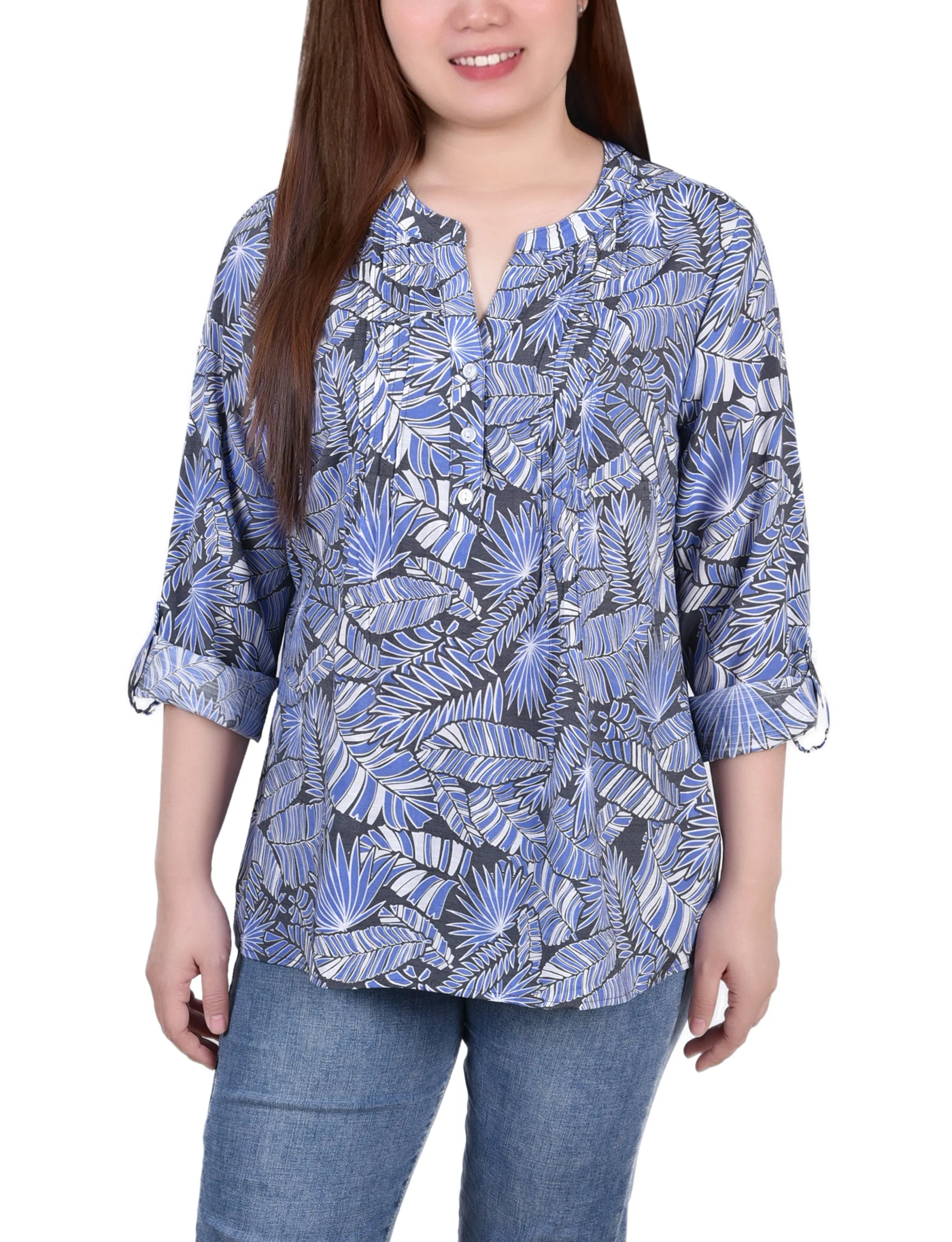 Blouse à manches 3/4 avec boutonnière enroulée