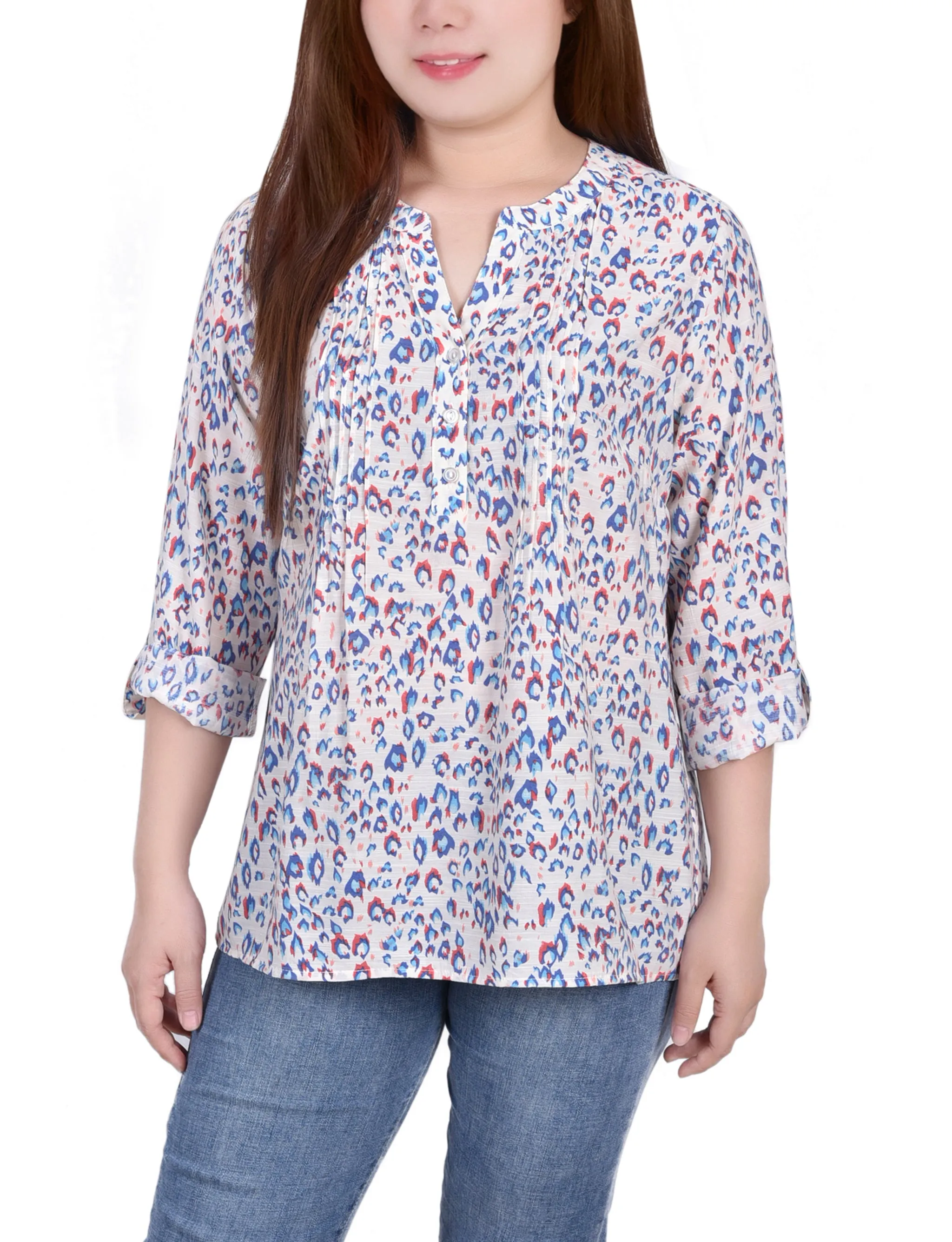Blouse à manches 3/4 avec boutonnière enroulée
