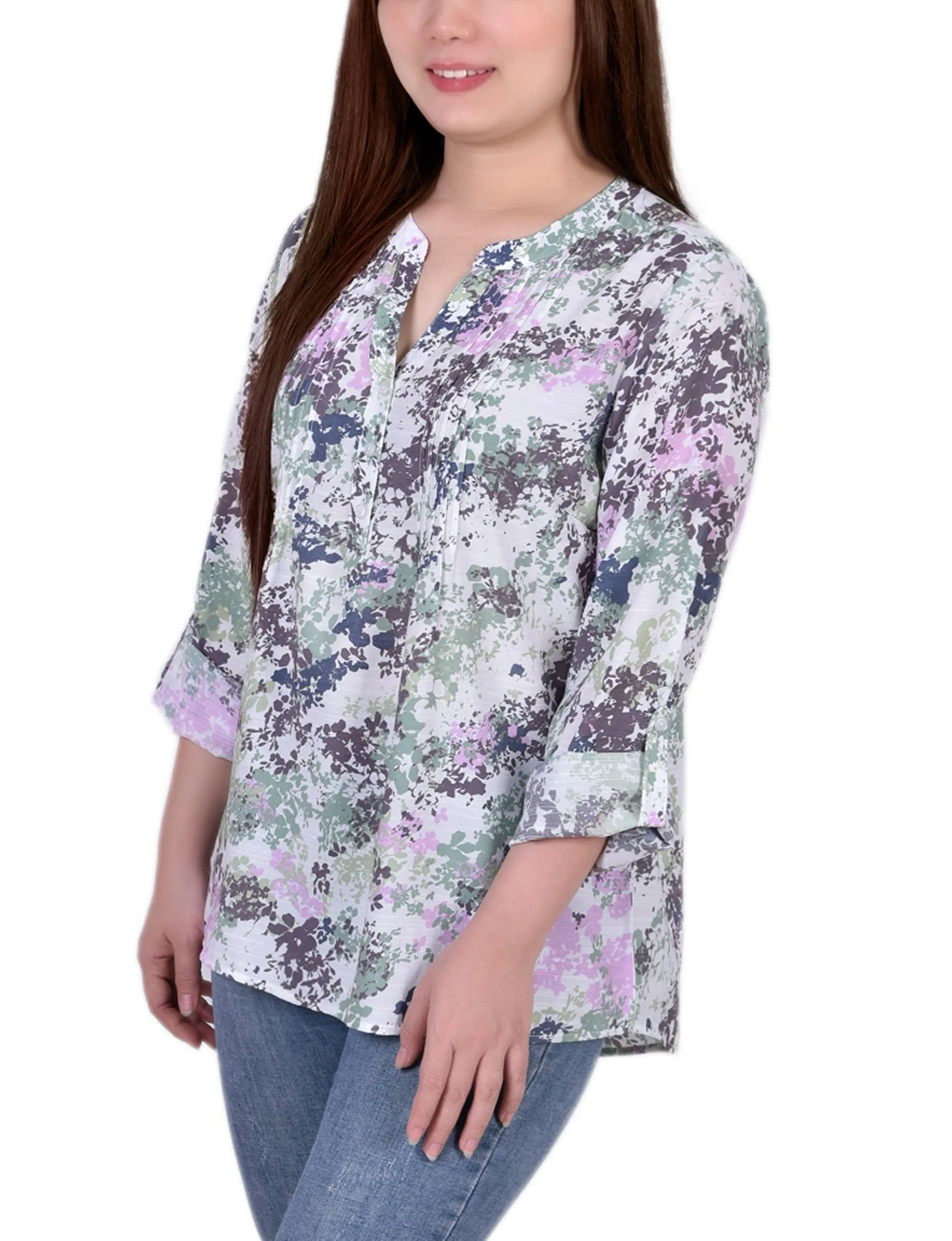 Blouse à manches 3/4 avec boutonnière enroulée