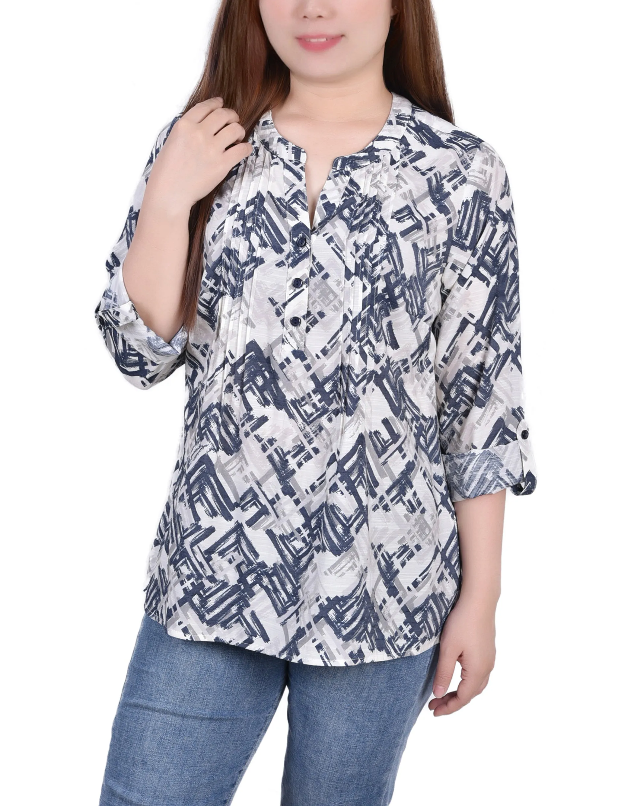Blouse à manches 3/4 avec boutonnière enroulée
