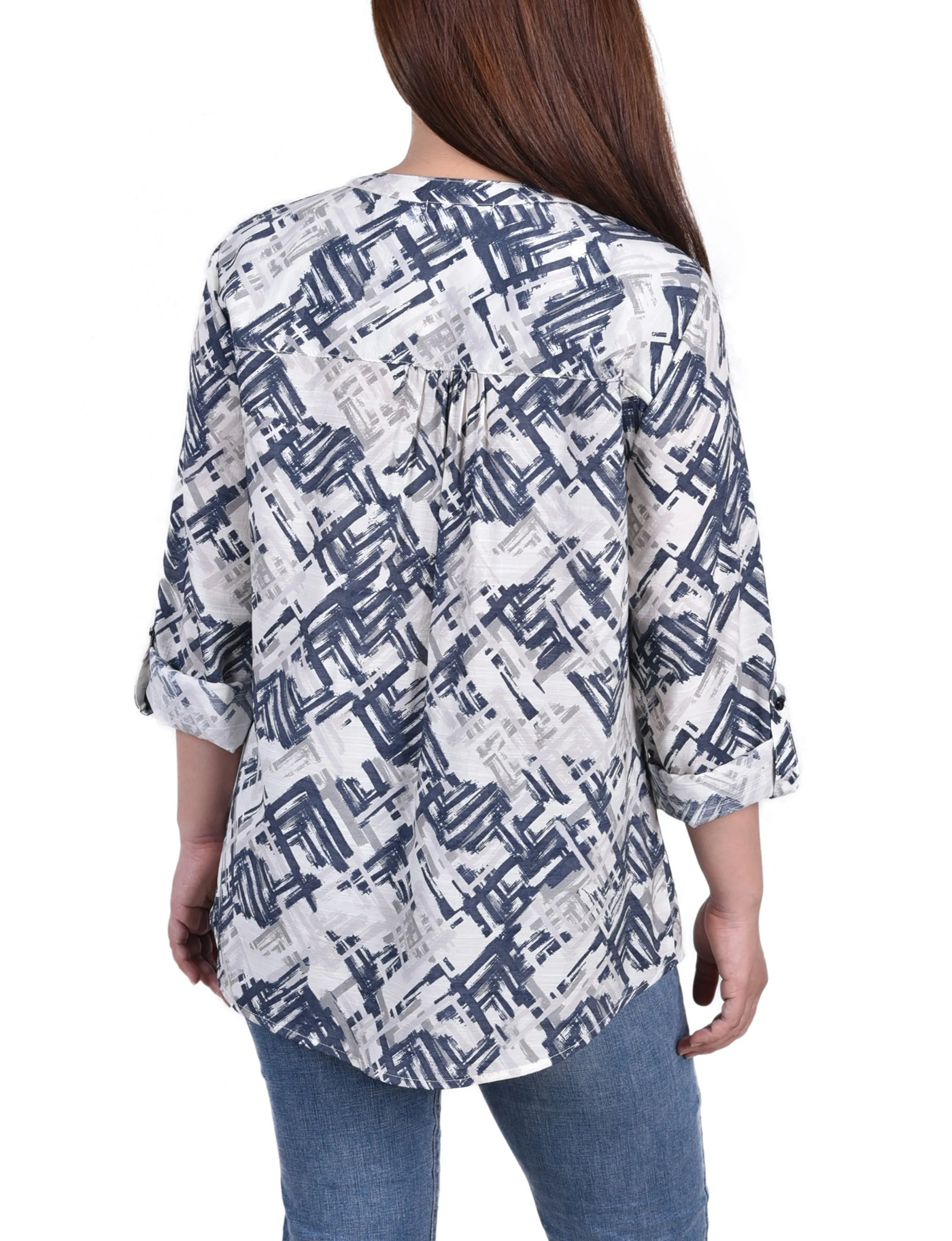 Blouse à manches 3/4 avec boutonnière enroulée