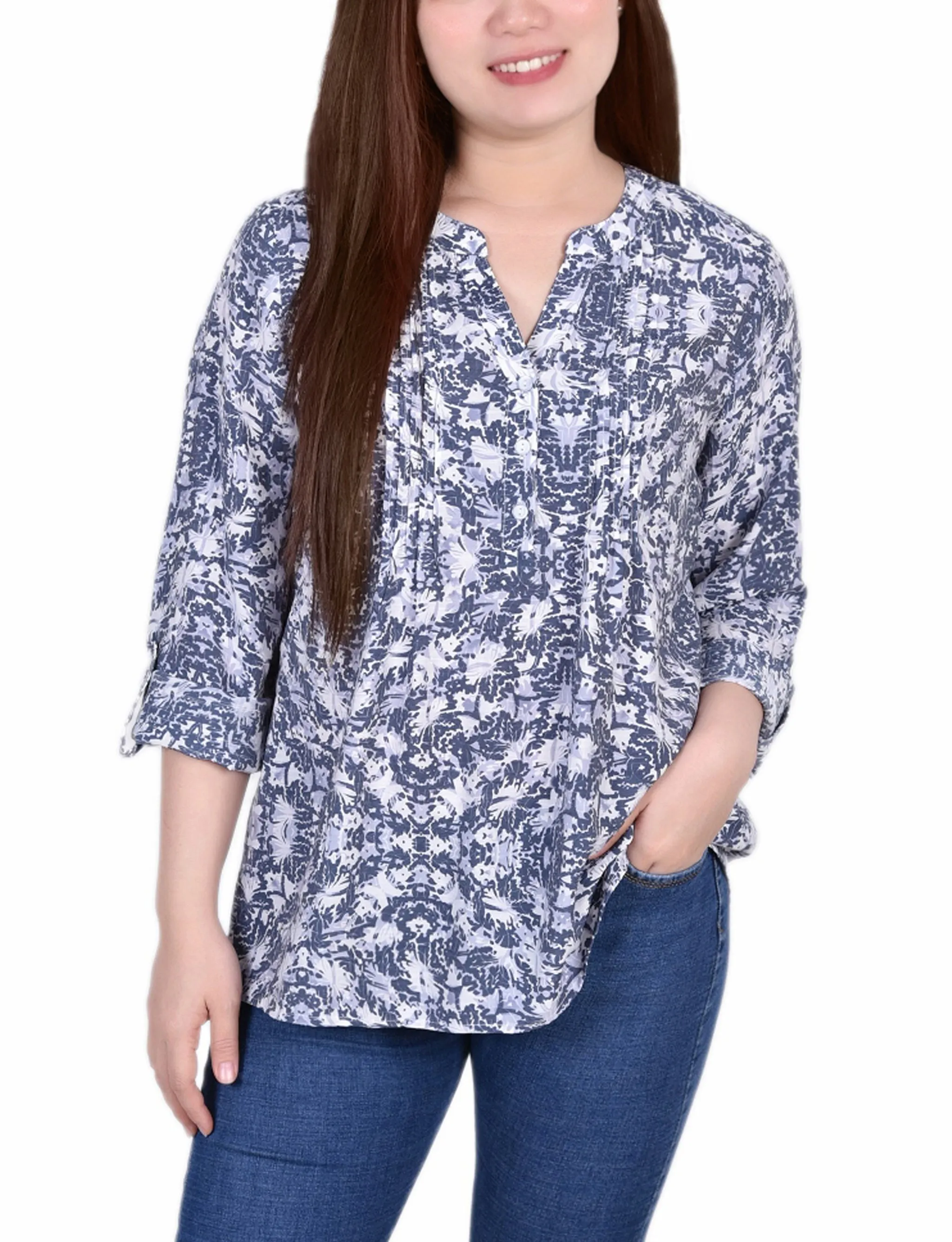 Blouse à manches 3/4 avec boutonnière enroulée