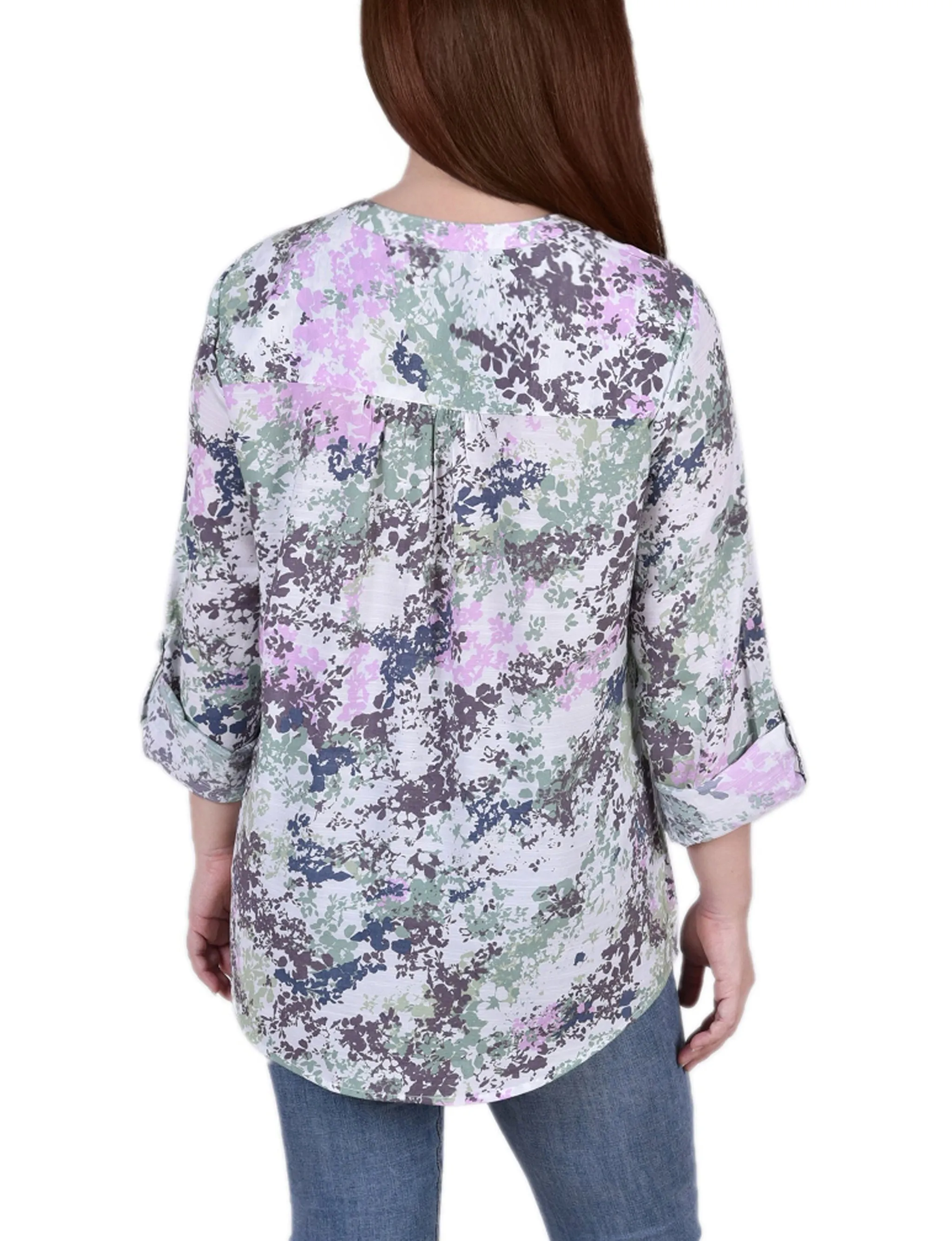 Blouse à manches 3/4 avec boutonnière enroulée