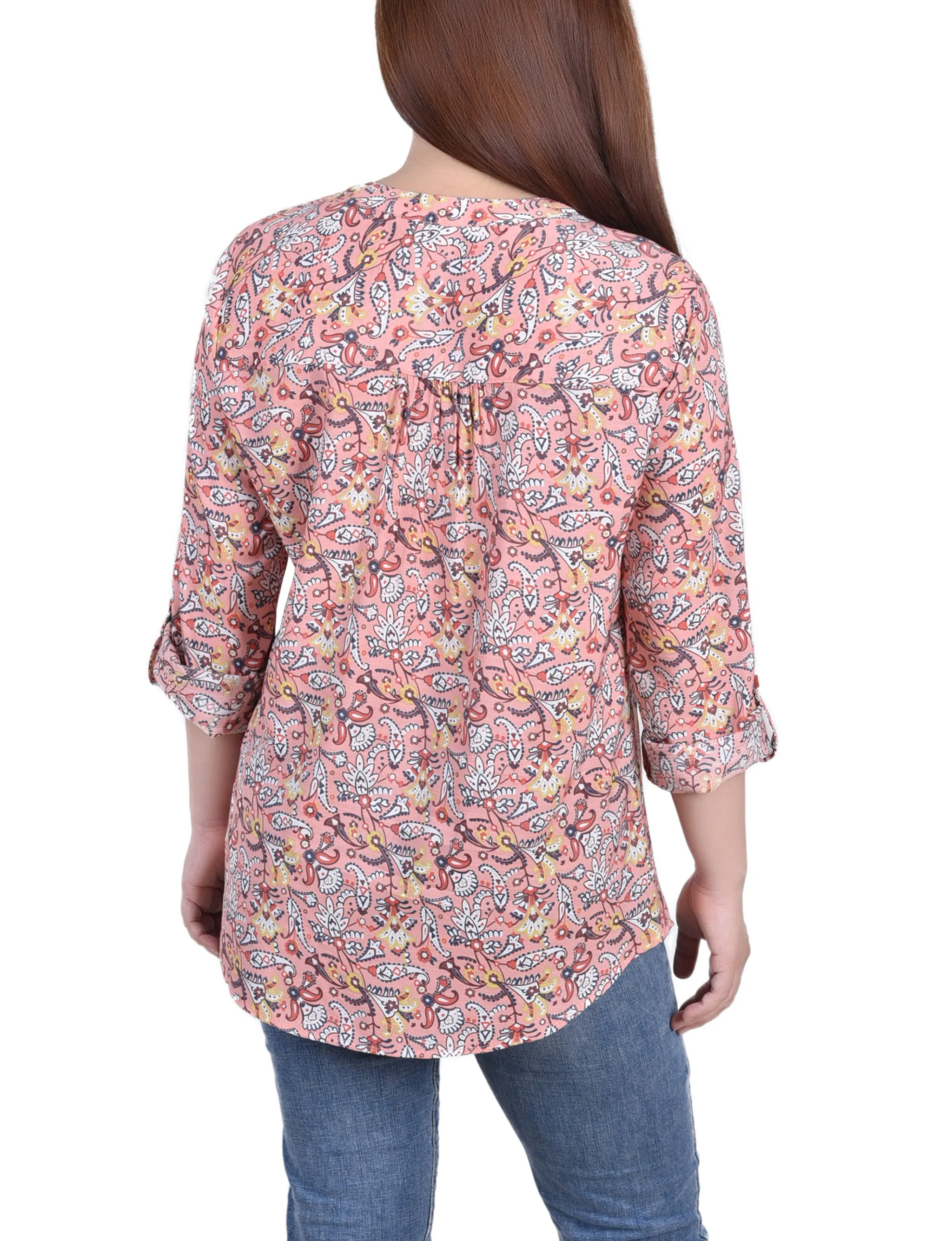 Blouse à manches 3/4 avec boutonnière enroulée