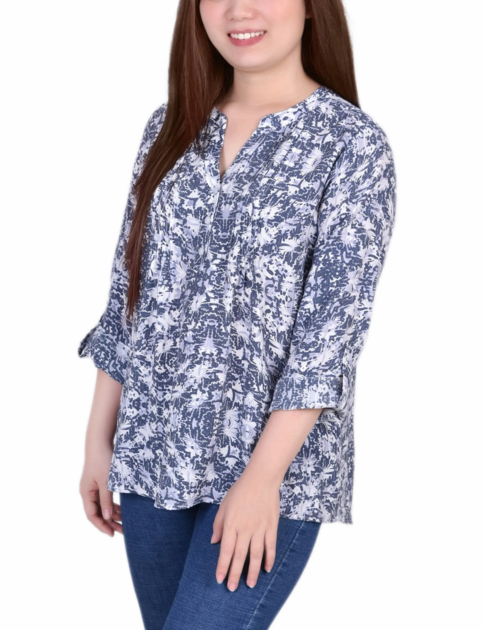 Blouse à manches 3/4 avec boutonnière enroulée