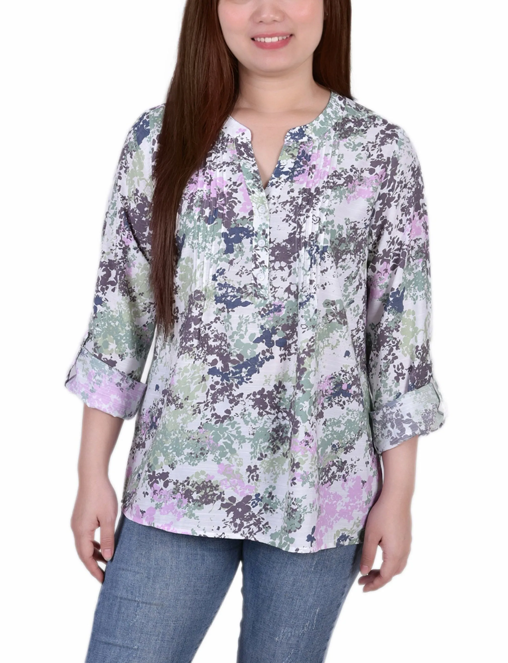 Blouse à manches 3/4 avec boutonnière enroulée