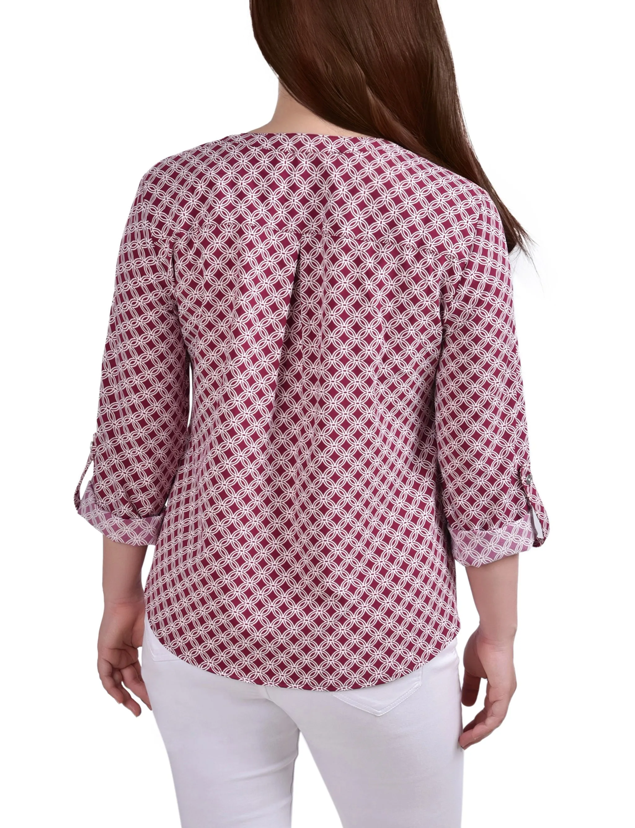 Blouse à col mandarin avec manches 3/4 à boutons pression
