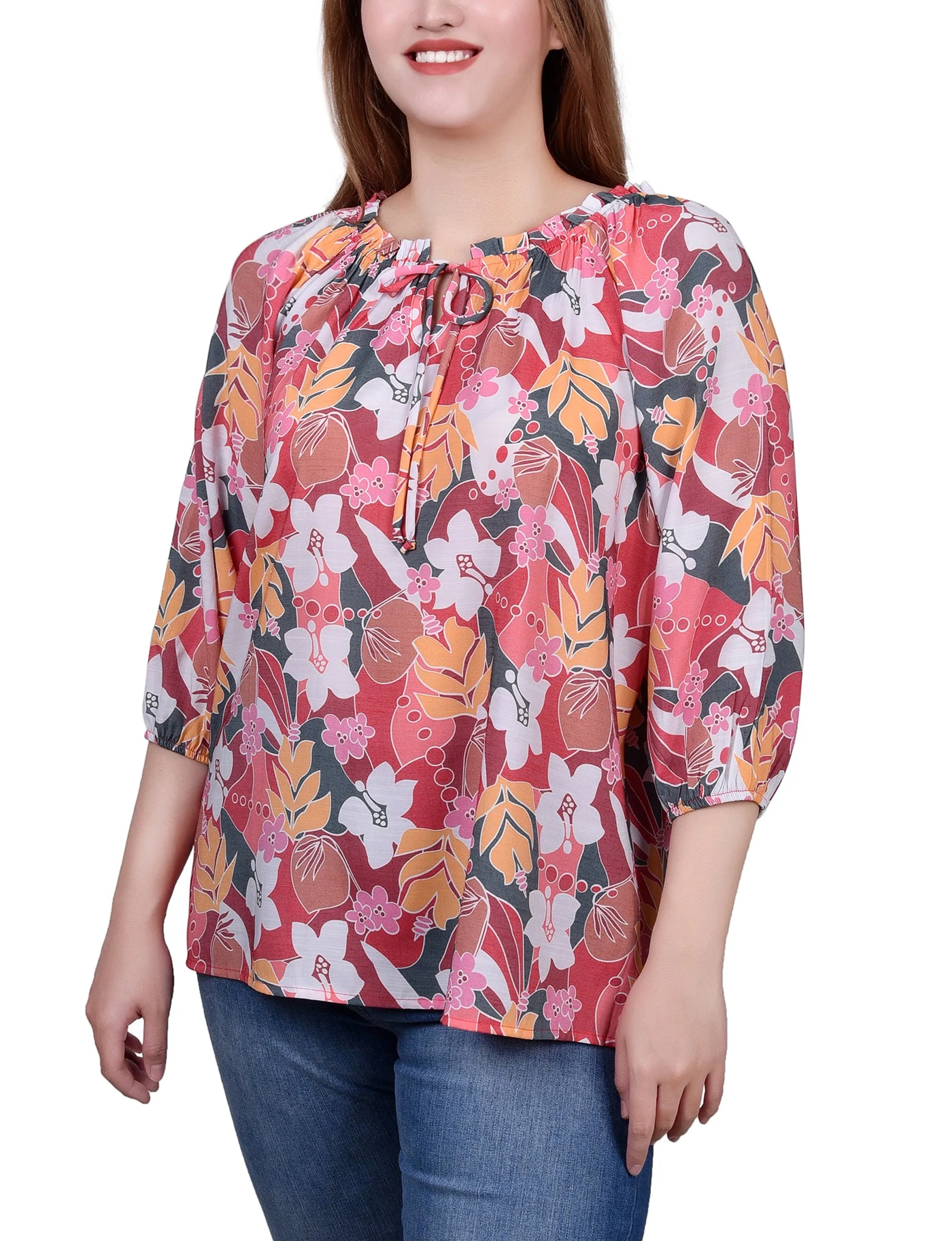 Blouse à encolure cordon avec manches 3/4
