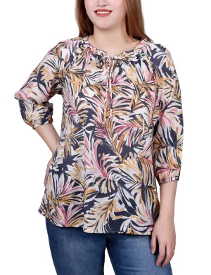 3/4 Sleeve Drawstring Neck Blouse