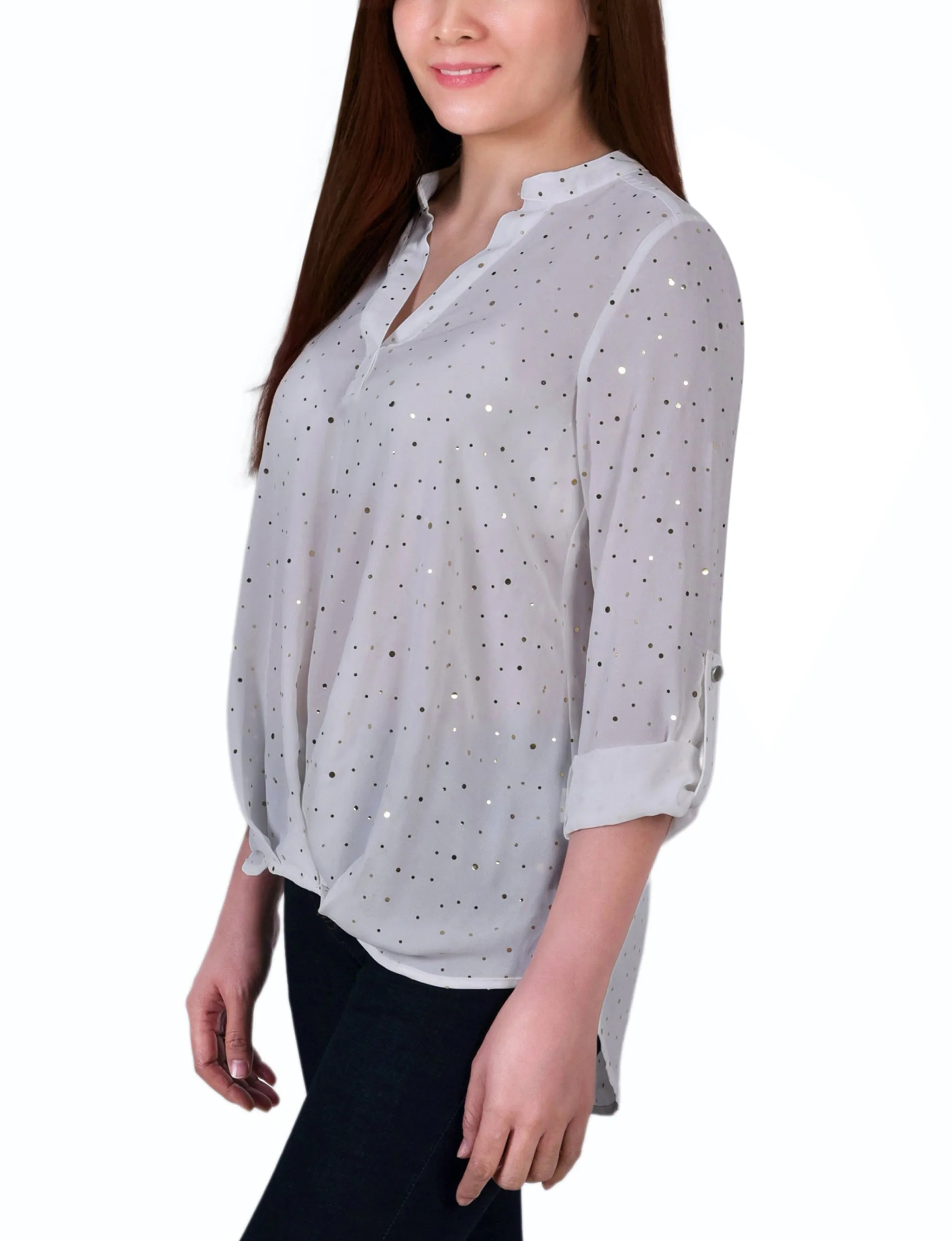 Blouse à manches 3/4 avec pois métalliques