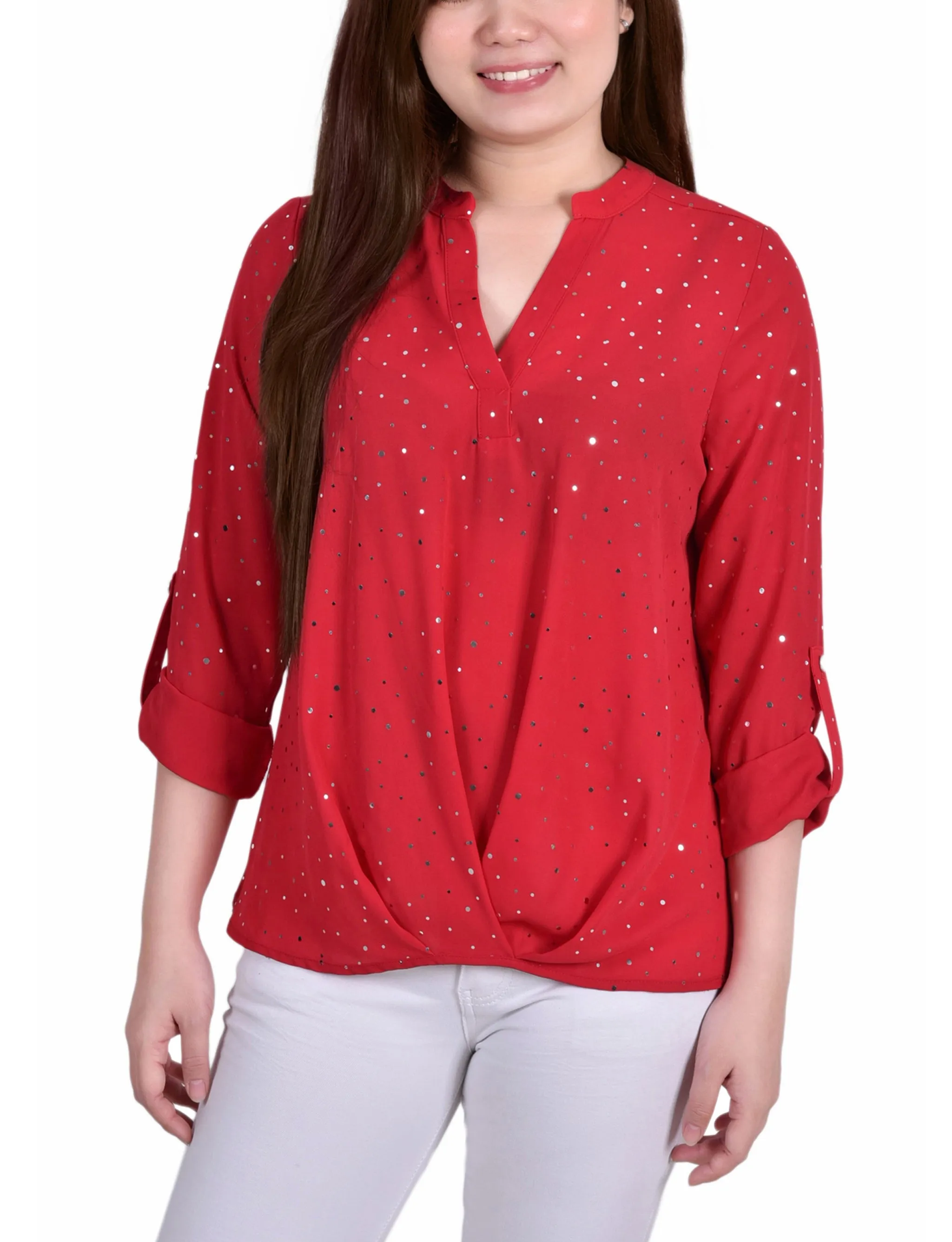 Blouse à manches 3/4 avec pois métalliques