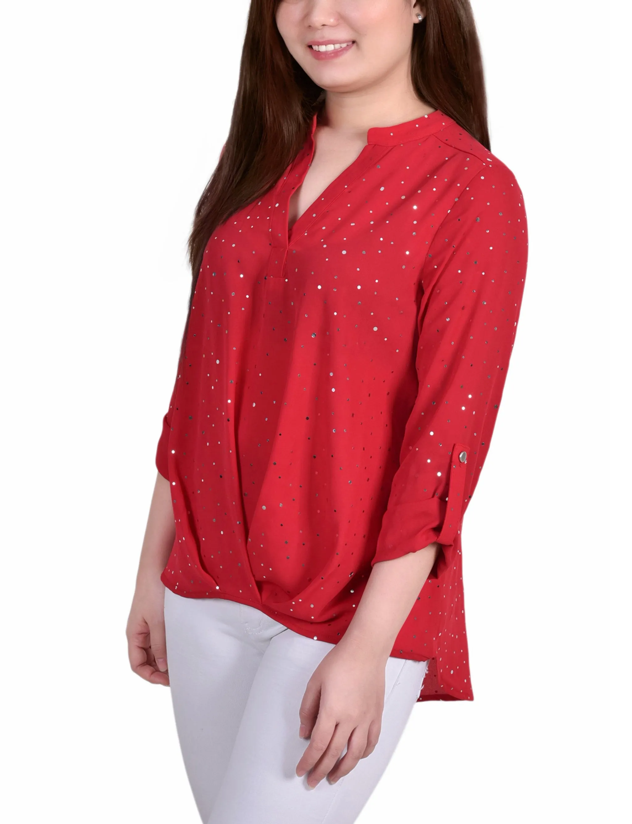 Blouse à manches 3/4 avec pois métalliques