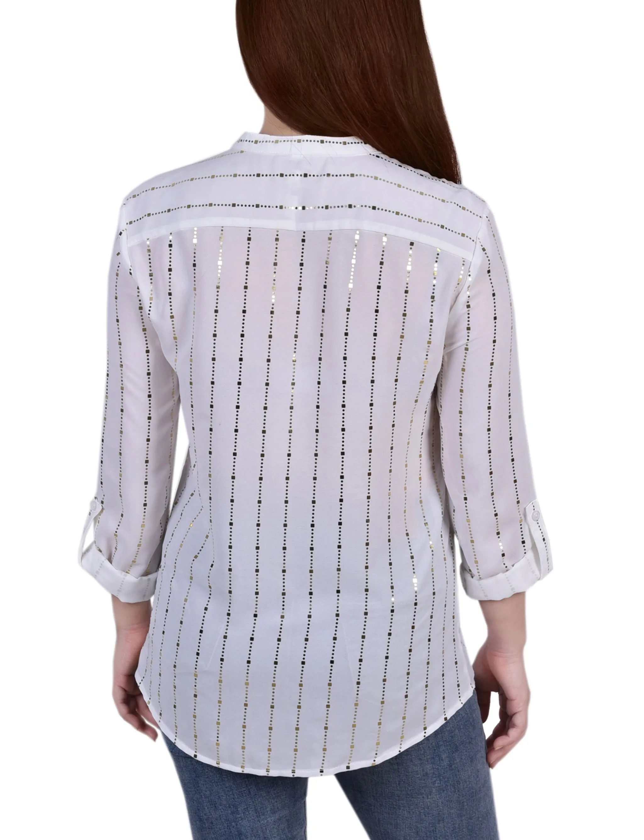 Blouse à manches 3/4 avec patte d'enroulement et détails métalliques