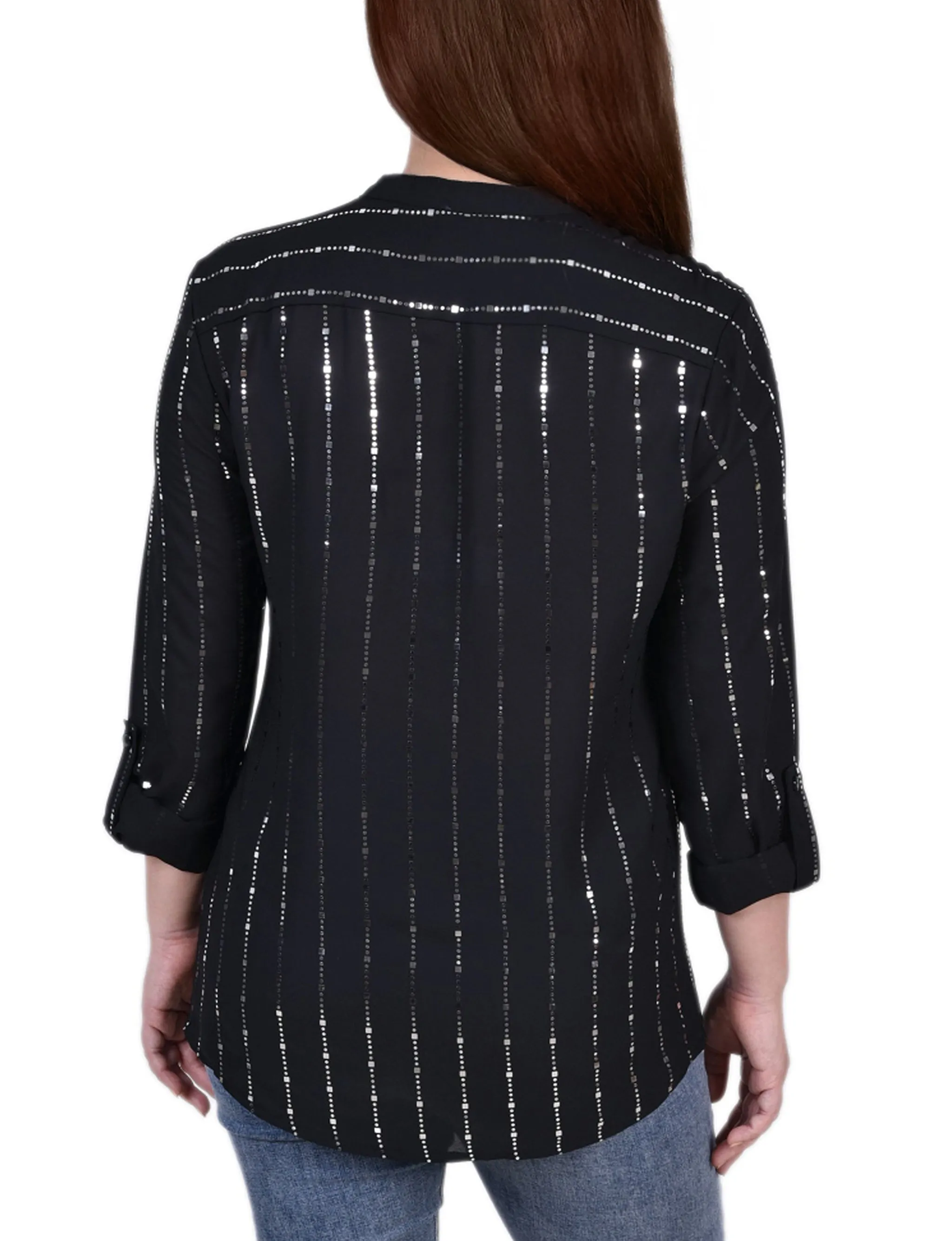 Blouse à manches 3/4 avec patte d'enroulement et détails métalliques