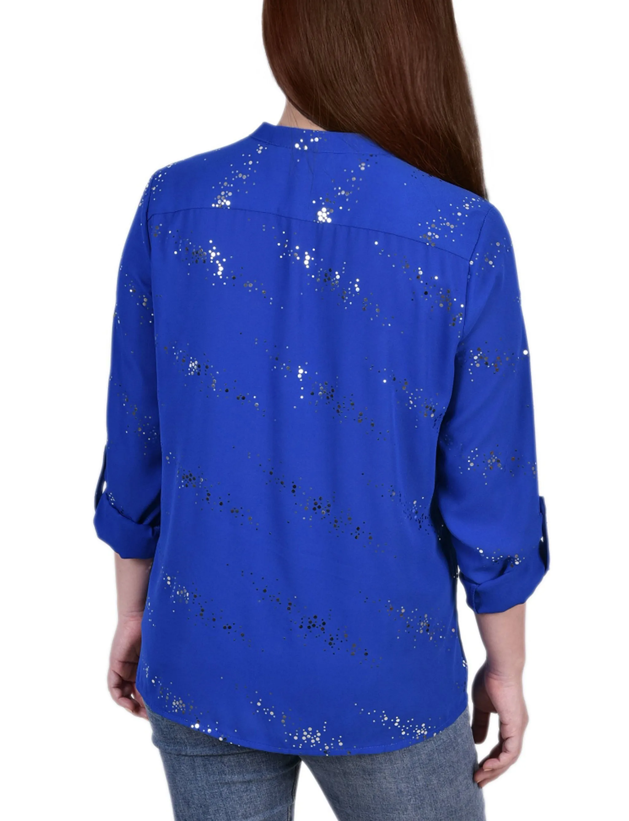 Blouse à manches 3/4 avec patte d'enroulement et détails métalliques