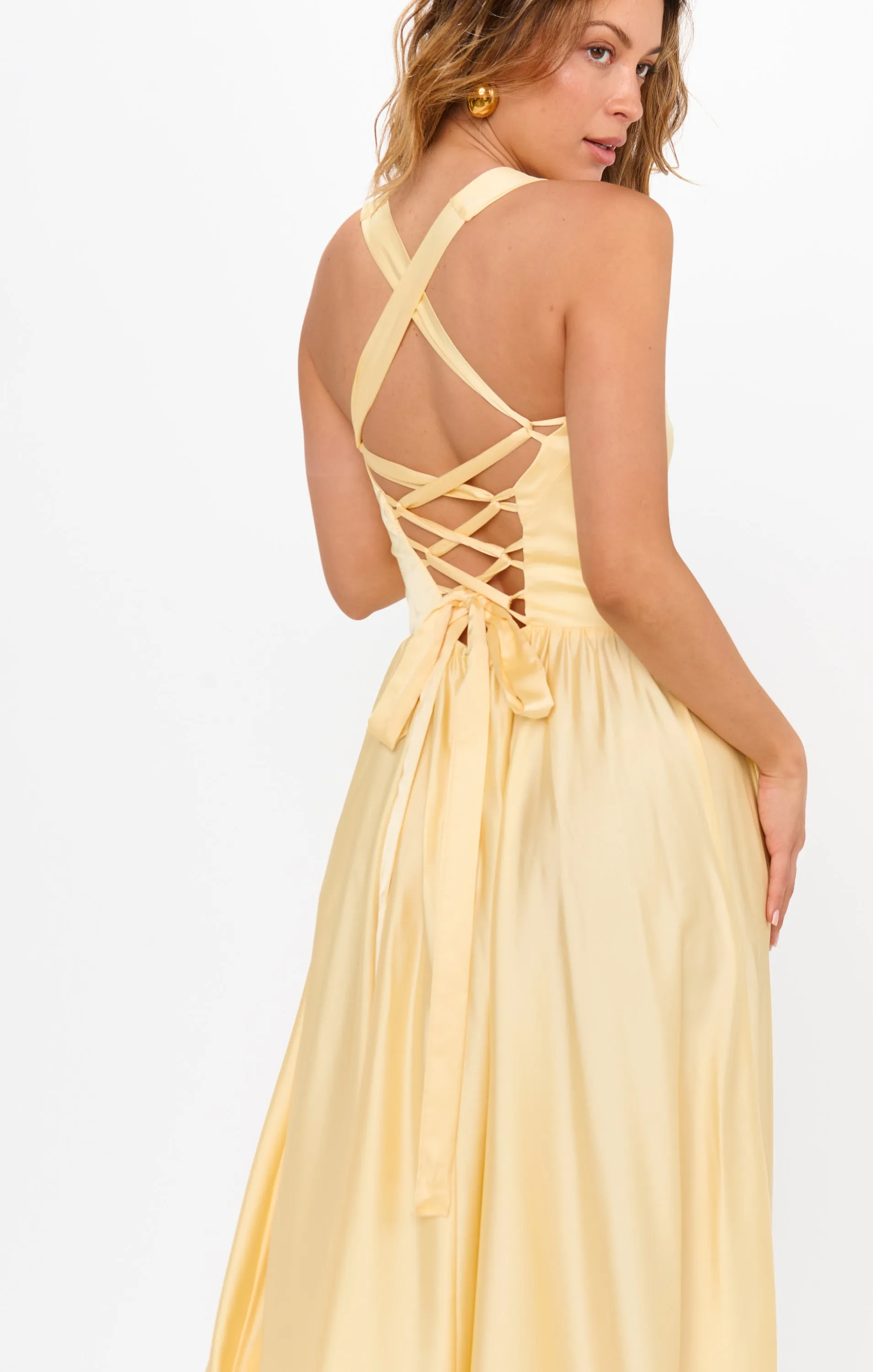 Robe longue Abigail ~ Satin luxe jaune pâle