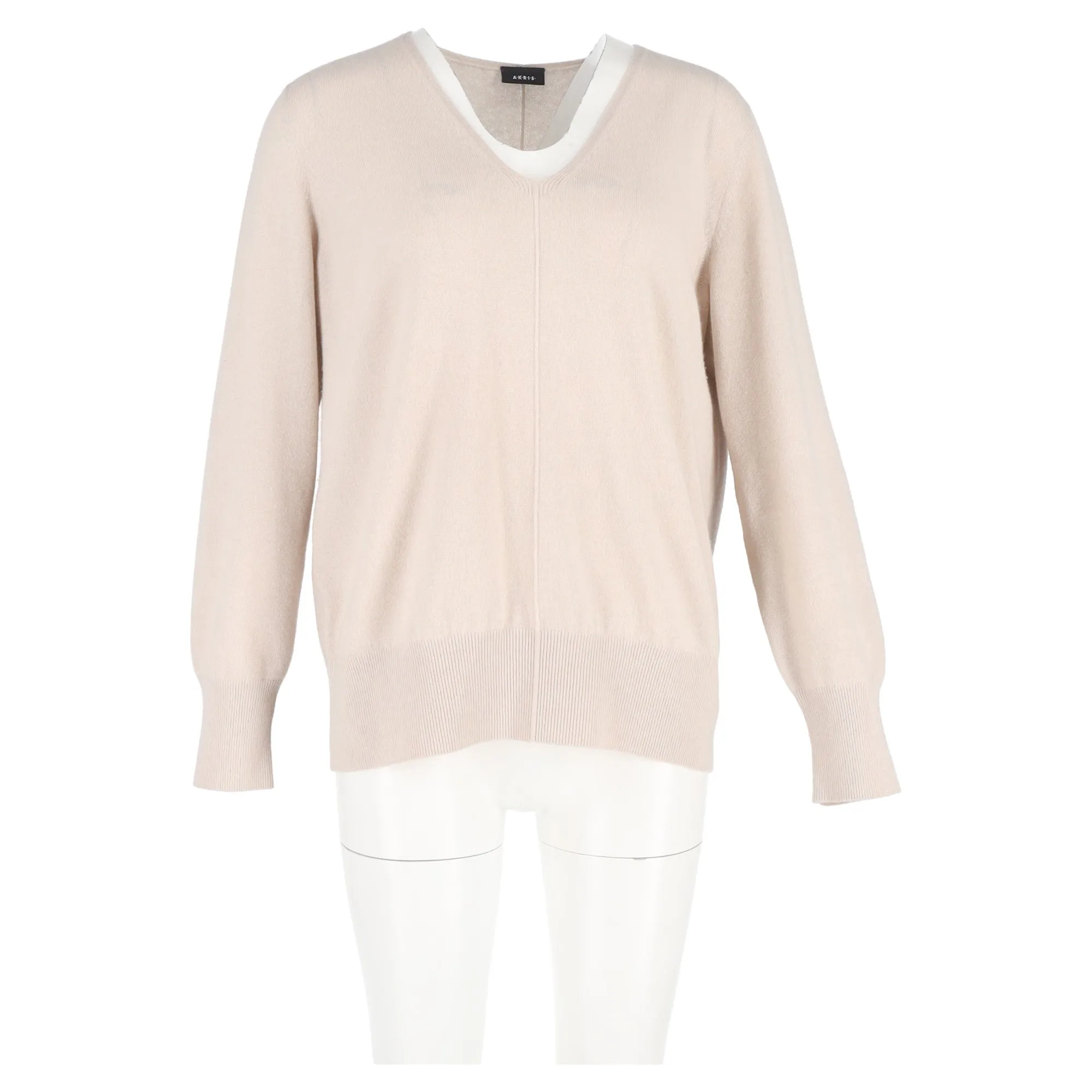 Pull Akris à col en V en laine beige