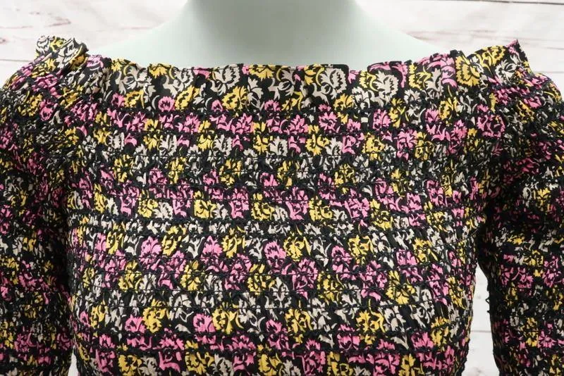 A.L.C. Blouse Agra Imprimé floral rose en soie Taille 2 Haut à épaules dénudées avec manches cloche