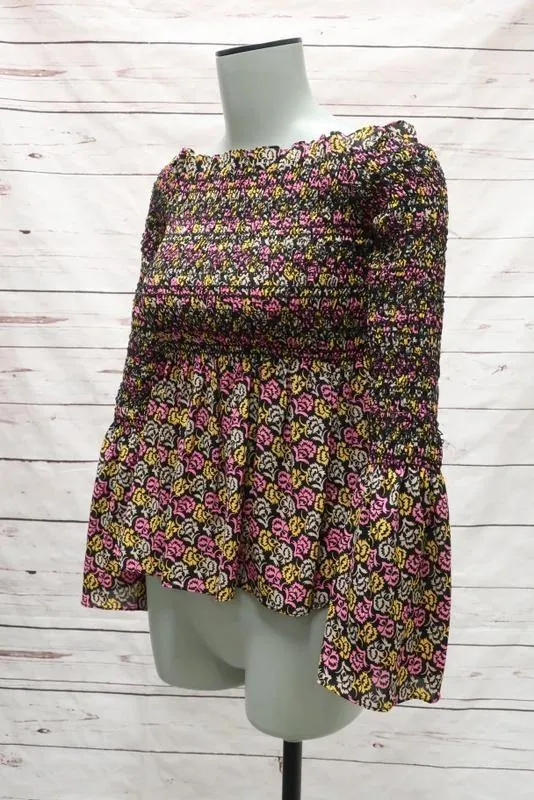 A.L.C. Blouse Agra Imprimé floral rose en soie Taille 2 Haut à épaules dénudées avec manches cloche