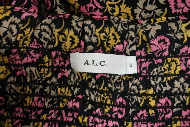 A.L.C. Blouse Agra Imprimé floral rose en soie Taille 2 Haut à épaules dénudées avec manches cloche
