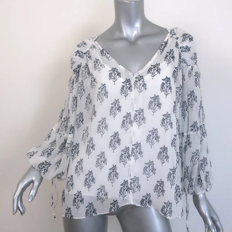 A.L.C. Chantal Blouse à manches ballon en soie chiffon blanche à imprimé floral taille 2