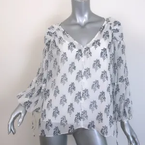 A.L.C. Chantal Balloon Sleeve Blouse White Floral Print Silk Chiffon Size 2