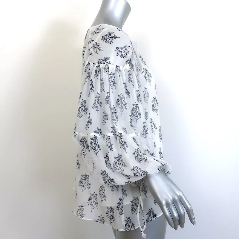 A.L.C. Chantal Blouse à manches ballon en soie chiffon blanche à imprimé floral taille 2