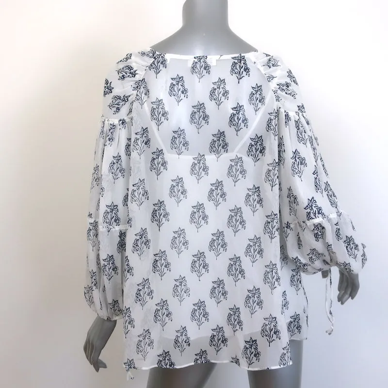 A.L.C. Chantal Blouse à manches ballon en soie chiffon blanche à imprimé floral taille 2
