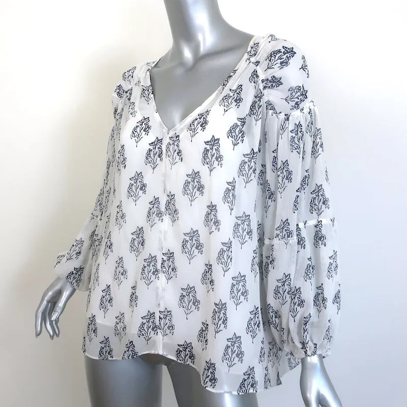 A.L.C. Chantal Blouse à manches ballon en soie chiffon blanche à imprimé floral taille 2
