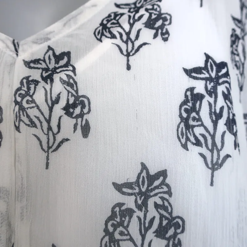 A.L.C. Chantal Blouse à manches ballon en soie chiffon blanche à imprimé floral taille 2
