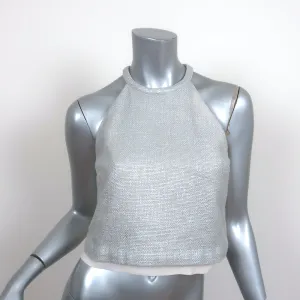A.L.C. Crop Top Daisy Silver Woven Cotton Size 4 Layered-Hem Tank