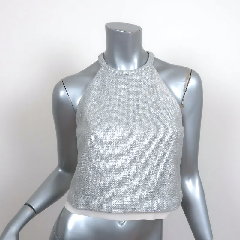 A.L.C. Haut court Daisy en coton tissé argenté Taille 4 Débardeur à ourlet superposé