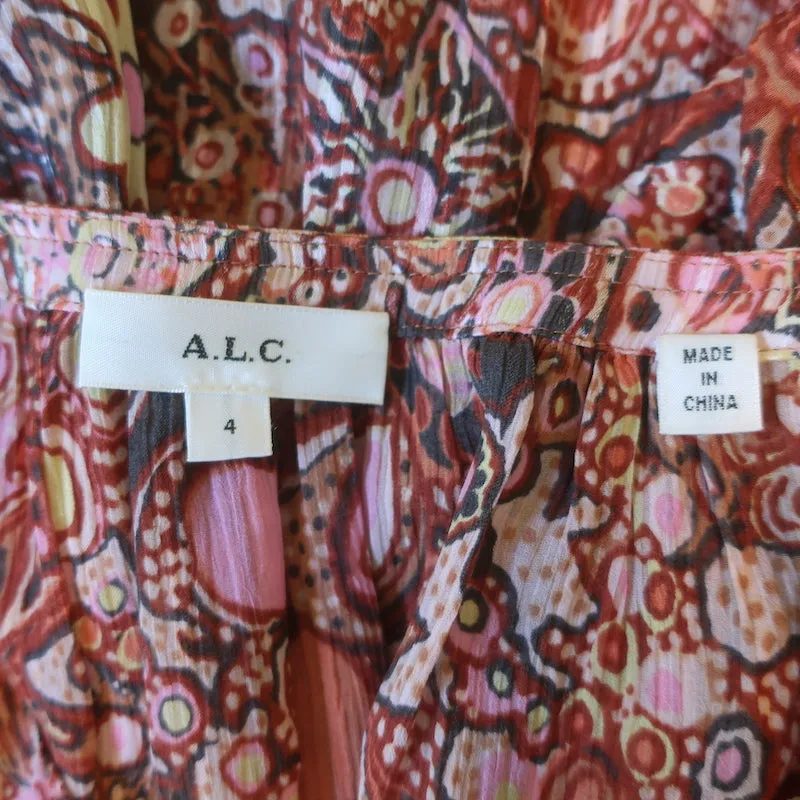 A.L.C Blouse Julianna Imprimé floral rose en coton-soie Taille 4 Haut à manches courtes
