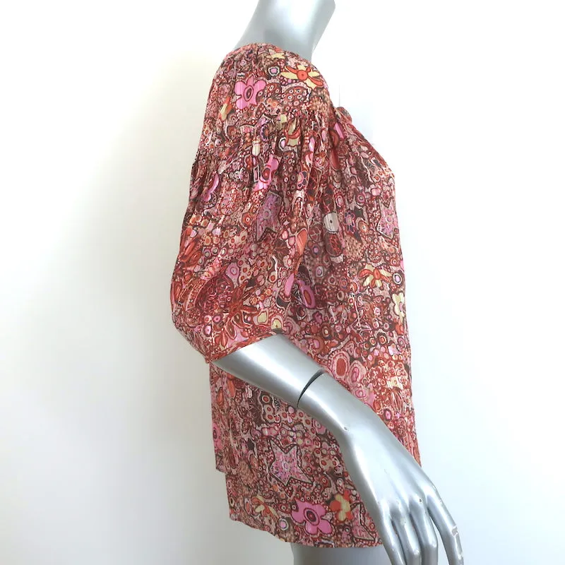 A.L.C Blouse Julianna Imprimé floral rose en coton-soie Taille 4 Haut à manches courtes