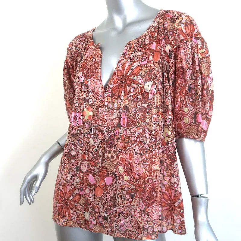 A.L.C Blouse Julianna Imprimé floral rose en coton-soie Taille 4 Haut à manches courtes