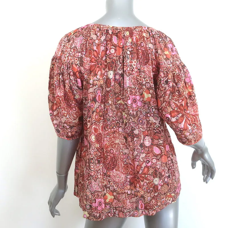 A.L.C Blouse Julianna Imprimé floral rose en coton-soie Taille 4 Haut à manches courtes