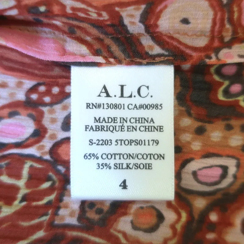 A.L.C Blouse Julianna Imprimé floral rose en coton-soie Taille 4 Haut à manches courtes